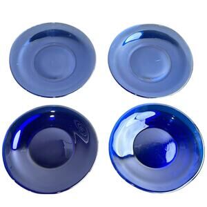 Vintage Mosser MCM Cobalt Deep Blue 8" Glass Salad Plate Set of Four - EUC